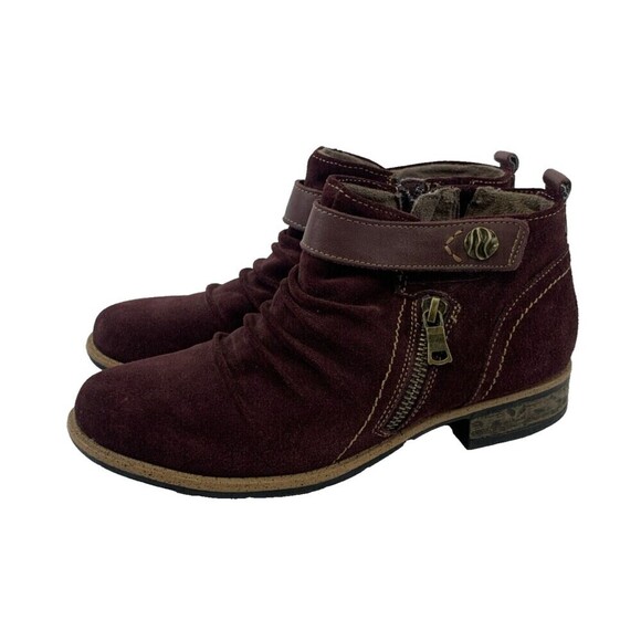 Earth Origins Avani Buckeye Bootie Burgundy Suede Ankle Boot Zip Strap Women 6.5 - Picture 2 of 15